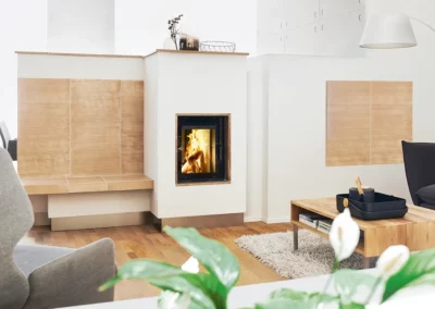 Kombiofen Raumteiler Kachel Sitzfläche